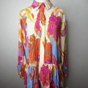 Fore Women's M Floral Blossom Bubble Mini Shirt Dress Bright Mulitcolor Rayon